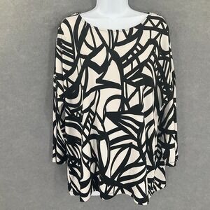 Easywear by‎ Chicos Top Womens XL Black White Abstract Long Sleeve Boat Neck